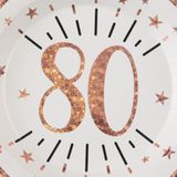 Verjaardag feest bordjes leeftijd - 20x - 80 jaar - rose goud - karton - 22 cm - rond