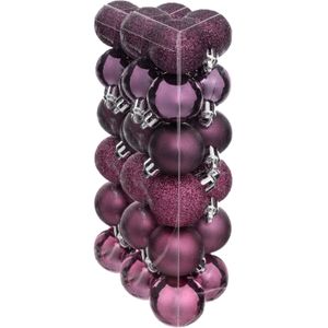 Atmosphera kerstballen - 36x stuks - framboos roze - kunststof - 3 cm