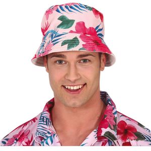 Guirca Verkleed hoedje voor Tropical Hawaii party - Roze flamingo print - volwassenen - Carnaval - bucket hat