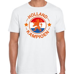 Wit fan t-shirt voor heren - Holland kampioen met leeuw - Nederland supporter - EK/ WK shirt / outfit