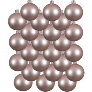 24x Lichtroze glazen kerstballen 6 cm - Mat/matte - Kerstboomversiering Lichtroze