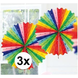 3x Decoratie waaier regenboog kleuren 45 cm
