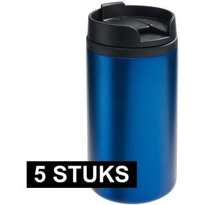 5x Thermosbekers/warmhoudbekers metallic blauw 290 ml - Thermo koffie/thee isoleerbekers dubbelwandig met schroefdop