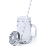 6x stuks Glazen Mason Jar drinkbekers zilvergrijze dop en rietje 500 ml - afsluitbaar/niet lekken/fruit shakes