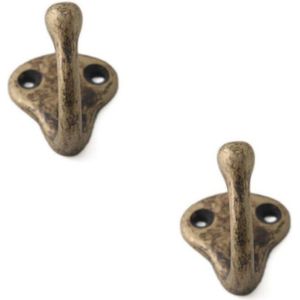 2x Luxe kapstokhaken / jashaken bronskleurig antiek enkele haak - hoogwaardig aluminium - 3,5 x 3,0 cm - Antieke kapstokhaakjes / garderobe haakjes