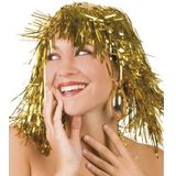 2x stuks lurex carnaval dames pruik goud - Carnaval party verkleed pruiken - Glitter/Disco thema