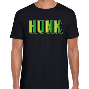 Hunk t-shirt zwart met groene letters voor heren - fun tekst shirts / grappige t-shirts