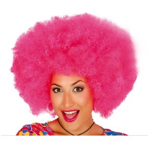 Fiestas Guirca Verkleed pruik afro/hippie - roze - voor volwassenen - one size - foute party
