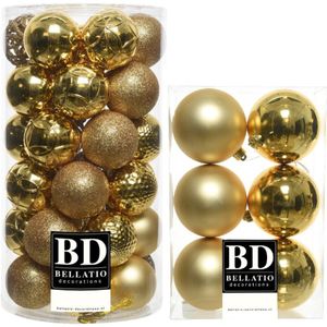 43x stuks kunststof kerstballen goud 6 en 8 cm glans/mat/glitter mix - Kerstversiering/boomversiering