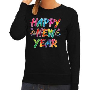 Happy new year sweater / trui voor oud en nieuw voor dames - zwart - Nieuwjaarsborrel kleding