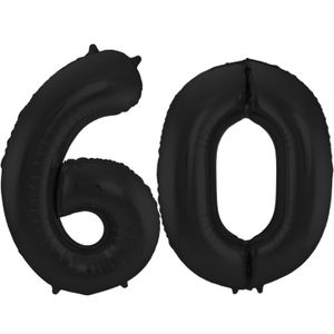 Folat Folie ballonnen - 60 jaar cijfer - zwart - 86 cm - leeftijd feestartikelen