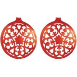 2x stuks kerstballen hangdecoratie rood 32 cm van karton - Kerstversiering - Kerstdecoratie