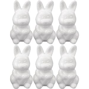6x Piepschuim konijnen/hazen decoraties 8 cm hobby/knutselmateriaal - Knutselen DIY mini konijn/haas beschilderen - Pasen thema paaskonijnen/paashazen wit