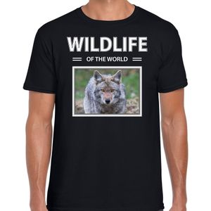 Dieren foto t-shirt Wolf - zwart - heren - wildlife of the world - cadeau shirt Wolven liefhebber