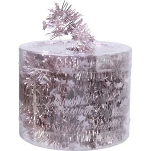 Decoris kerstslinger - met sterren - lichtroze - lametta - 700 cm