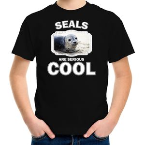 Dieren grijze zeehond t-shirt zwart kinderen - seals are serious cool shirt - cadeau shirt grijze zeehond/ zeehonden liefhebber - kinderkleding / kleding
