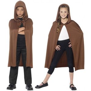 Smiffys - Bruine cape met capuchon - voor kinderen - Verkleedkleding