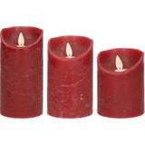 Set van 3x stuks Bordeaux rood LED kaarsen met bewegende vlam - Sfeer stompkaarsen voor binnen