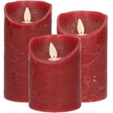 Set van 3x stuks Bordeaux rood LED kaarsen met bewegende vlam - Sfeer stompkaarsen voor binnen