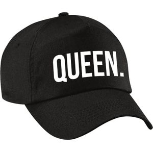 Queen pet  / baseball cap zwart met witte bedrukking voor dames - Koningsdag - feestpet / verkleedpet