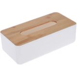 2x stuks tissuedoos/tissuebox rechthoekig van kunststof met bovenkant van bamboe hout 26 x 13 cm wit