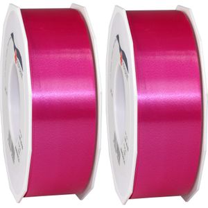2x XL Hobby/decoratie fuchsia roze kunststof sierlinten 4 cm/40 mm x 91 meter- Luxe kwaliteit - Cadeaulint kunststof lint/ribbon