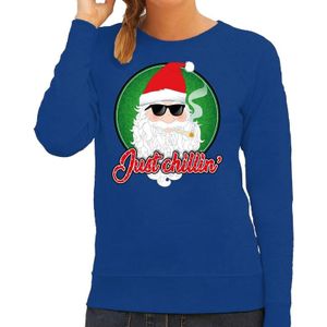 Foute Kersttrui / sweater - Just chillin - blauw voor dames - kerstkleding / kerst outfit
