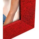 2x stuks houten fotolijstje rood met glitters 21 x 25 cm geschikt voor een foto van 15 x 20 cm