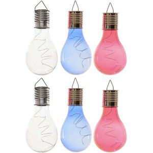 6x Buiten LED wit/blauw/rood peertjes solar verlichting 14 cm - Tuinverlichting - Tuinlampen - Solarlampen op zonne-energie