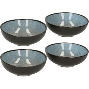 Svenska living tapas schaaltjes - 4x - zwart/grijsblauw - aardewerk - 12 x 4 cm