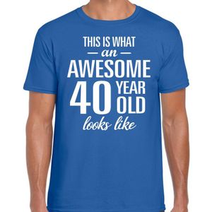 Awesome 40 year - geweldige 40 jaar cadeau t-shirt blauw heren -  Verjaardag cadeau