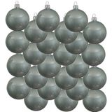 24x Mintgroene glazen kerstballen 8 cm - Glans/glanzende - Kerstboomversiering mintgroen