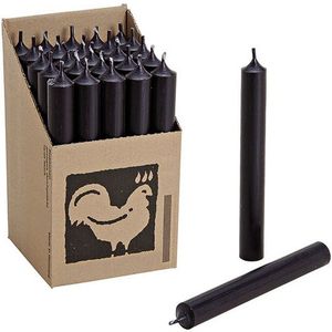 Set van 25x zwarte kaarsen/dinerkaarsen 18 cm 7-8 branduren - Geurloze kaarsen/steekkaarsen - Tafelkaarsen/kandelaarkaarsen