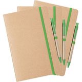 Set van 5x stuks nature look schriften/notitieboekje met groen elastiek A5 formaat - blanco paginas - opschrijfboekjes -60 paginas
