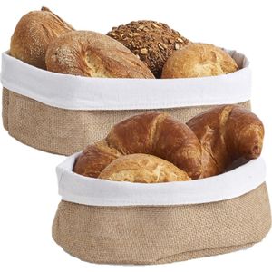 2x Jute brood serveer mandjes 22 x 15 cm en 26 x 18 cm - Zeller - Keukenbenodigdheden - Tafel dekken - Ontbijten/Brunchen/Lunchen - Broodjes/bolletjes serveren - Broodmanden