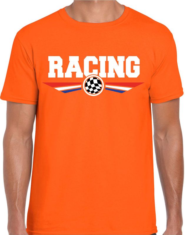 Max racing coureur supporter t-shirt met Nederlandse vlag oranje voor heren -  race thema / race supporter