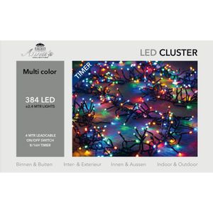 Kerstverlichting clusterverlichting met timer 384 lampjes gekleurd 2,4 mtr - Voor binnen en buiten gebruik
