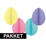 4 pastelkleurige decoratie paaseieren