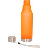 Waterfles/drinkfles/sportfles - 2x - oranje - kunststof/rvs - 600 ml