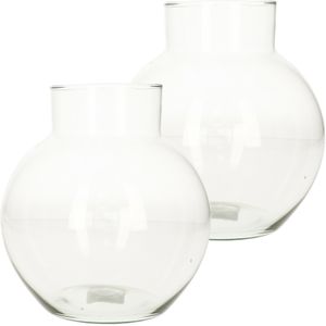 2x stuks transparante ronde vissenkom vaas/vazen van glas 20 x 19 cm - Bloemen/boeketten vaas voor binnen gebruik
