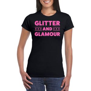Bellatio Decorations Verkleed T-shirt voor dames - glitter and glamour - zwart - roze glitter tekst