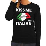 Kiss me I am Italian sweater zwart dames - feest trui dames - Italie kleding