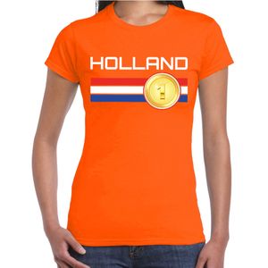 Holland landen t-shirt met medaille en Nederlandse vlag - oranje - dames -  Holland landen shirt / kleding - EK / WK / Olympische spelen outfit