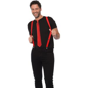 Carnaval verkleedset bretels en stropdas - rood - volwassenen/unisex - feestkleding accessoires