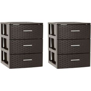 2x stuks ladeblok/bureau organizer met 3 lades rotan bruin 39,5 x 36,5 x 46,5 cm - Ladeblokken kantoorartikelen