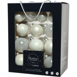 52x stuks kerstballen wit van glas 5, 6 en 7 cm - mat/glans - Kerstversiering/boomversiering