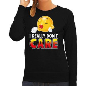 Funny emoticon sweater I really dont care zwart voor dames -  Fun / cadeau trui