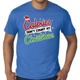 Grote maten foute Kerst shirt / t-shirt - Calories dont count at Christmas - blauw voor heren - kerstkleding / kerst outfit