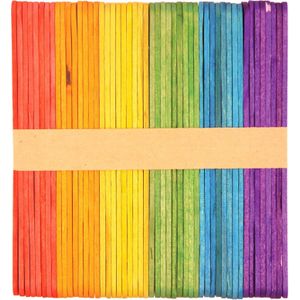 Knutselstokjes - houten ijsstokjes - 50x - regenboog kleurenmix - 11 cm