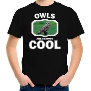 Dieren uilen t-shirt zwart kinderen - owls are serious cool shirt  jongens/ meisjes - cadeau shirt velduil/ uilen liefhebber - kinderkleding / kleding